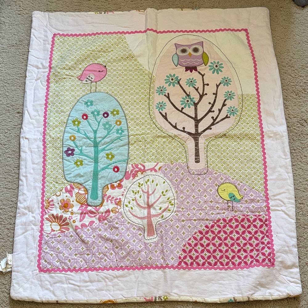 Colorful Owl and Bird Baby Blanket